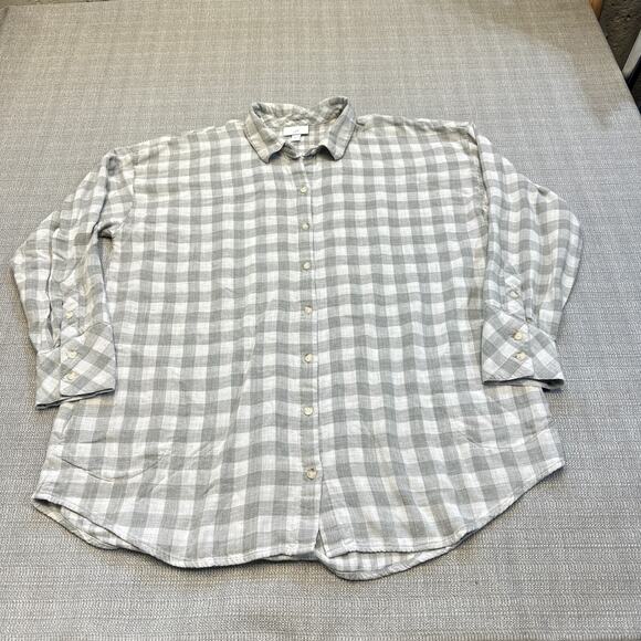 J‎ Jill Shirt Womens Large Flannel Double Layered Check Grey Shacket Boho - Picture 1 of 8